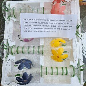 New Set of 4 Celebrations by Lillian Vernon Floating Candlestick Floral Glass